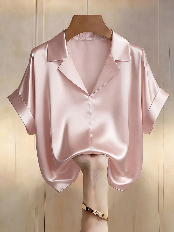 Blusa Satinada Rosa Pastel